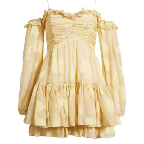 LoveShackFancy Zennia Off-Shoulder Silk Mini Dress - Picture 4 of 8